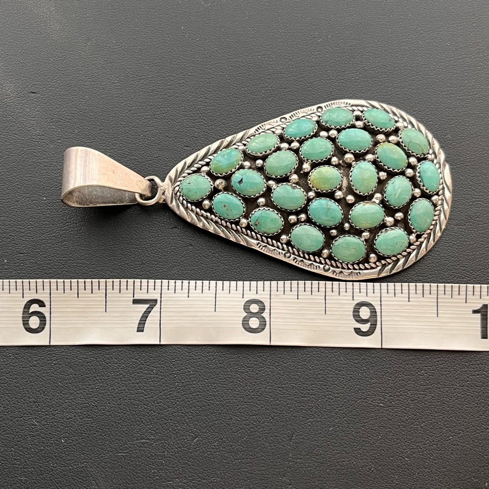🔴SOLD🔴 Navajo Bobby Johnson large sterling silver turquoise cluster pendant - Picture 10 of 11